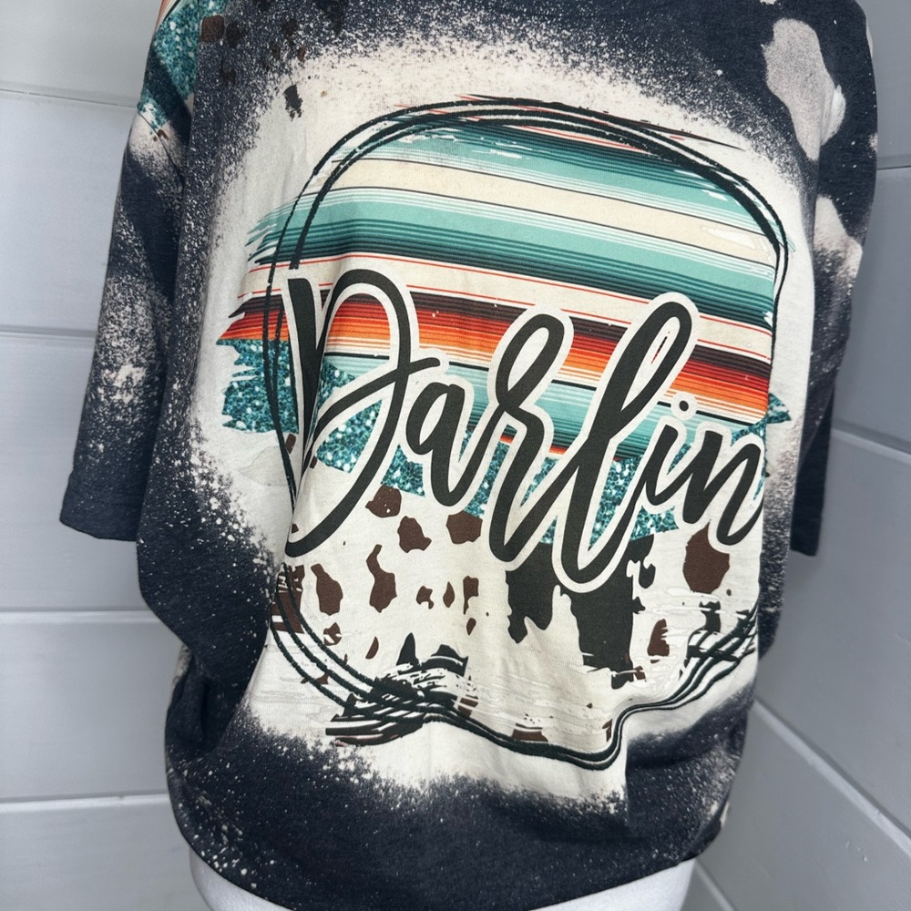 Darlin Bleached  Short Sleeve Tee - Western Serape Tshirt